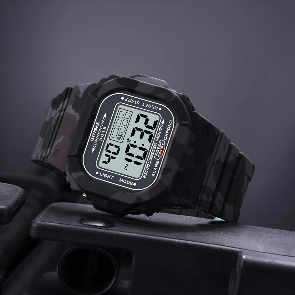 SYNOKE Sports Men Digital Watch Fashion Camouflage Military Watches Alarm Clock Running Seconds Relogio Masculino Watch Men