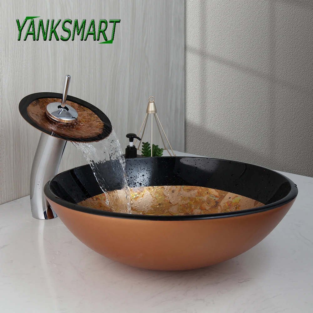 Набор смесителей для раковины YANKSMART круглая столешница из закаленного стекла