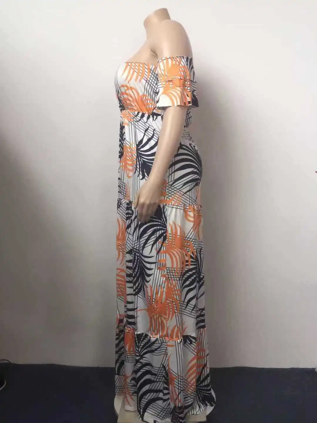 

Off Shoulder Dresses Women Tube Top Short Sleeve Floral Print Ankle Length Loose Evening Birthday Party Robe Plus Size 4XL 5XL