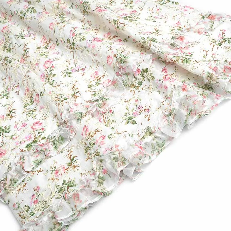 

Gedivoen Fashion Runway Summer Dress Women V Neck Beading Diamonds Patchwork Ruffles Floral Print Dress Knee-Length Dresses