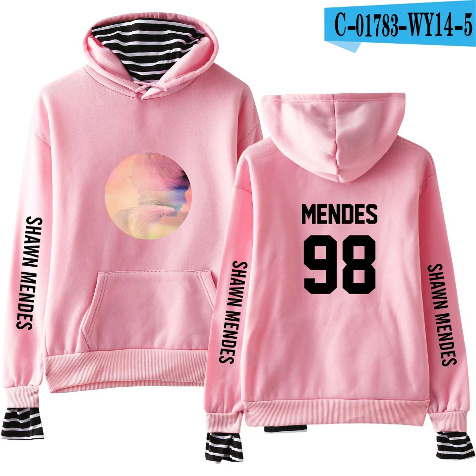 New shawn mendes Fake Two Pieces Hoodies Men/Women Autumn Winter Fashion Casual Sweatshirt Shawn Mendes Hip Hop Hoodie - Цвет: pink