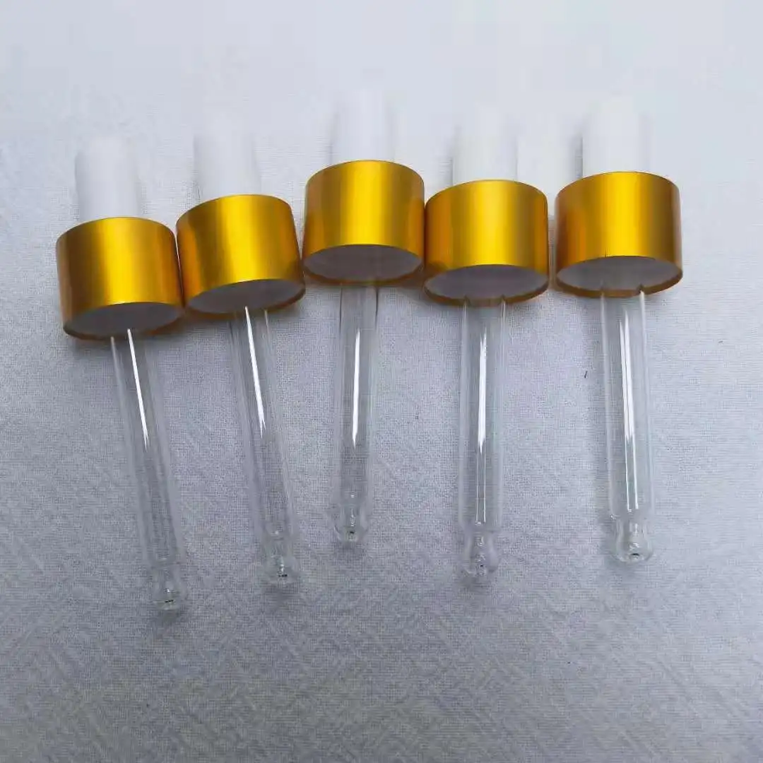 18 mm gold aluminium plastic dropper cap with pipette for 100ml 120ml 4oz essential oil glass bottles 30ml 50ml 60ml 20ml 15ml