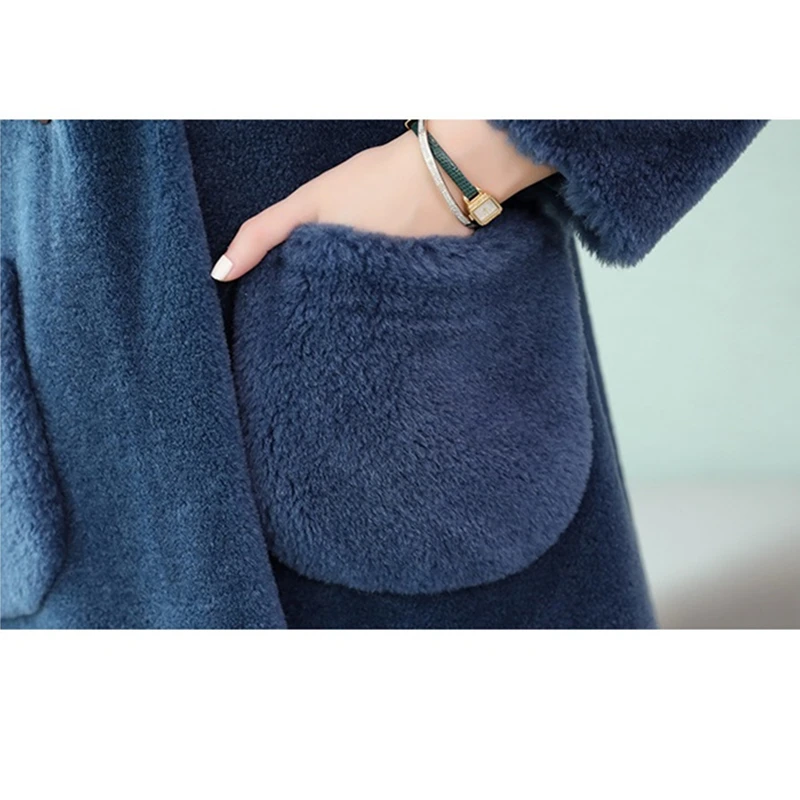 

Winter Women High Quality Long Faux Fur Jacket Loose Plus Size Lambswool Overcoat Thick Warm Sheep Shearing Coats Female H825
