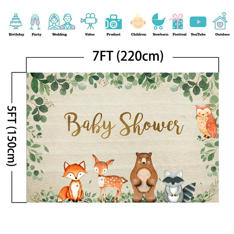 Woodland Baby Shower Backdrop Jungle Safari Photo Background Cute Animal Fox Flowers Photography Backdrops Dessert Table Decor |