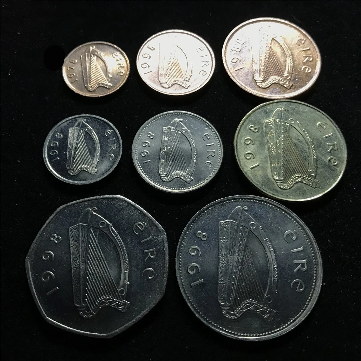 Набор из 8 предметов монеты Ирландии Пенни фунта европейская Коллекция 100%