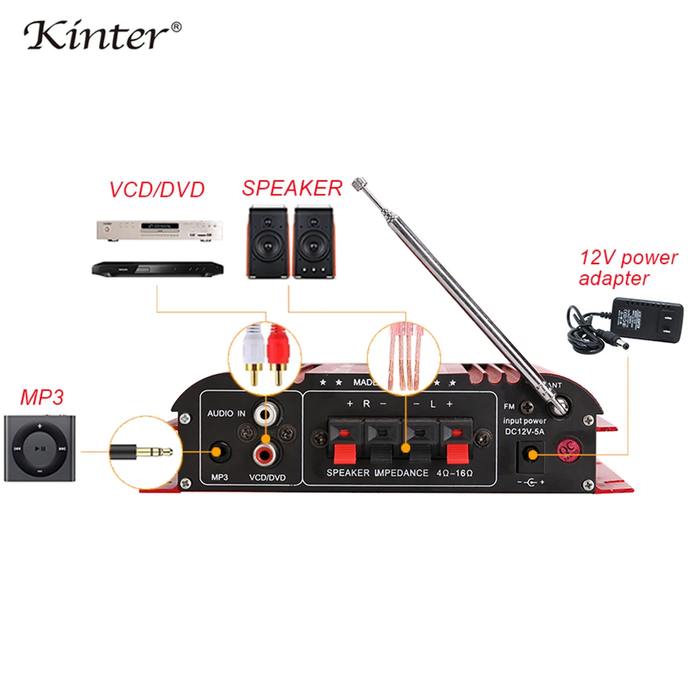 Цифровой Hi Fi Усилитель Kinter MA 400 2.0CH стереозвук 12 В поддержка USB SD AUX вход FM радио для