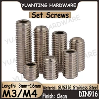 15pcs100pcs din916 gb80 m3 m4 sus316 stainless steel hexagon socket set screws with cup point headless screws grub screws