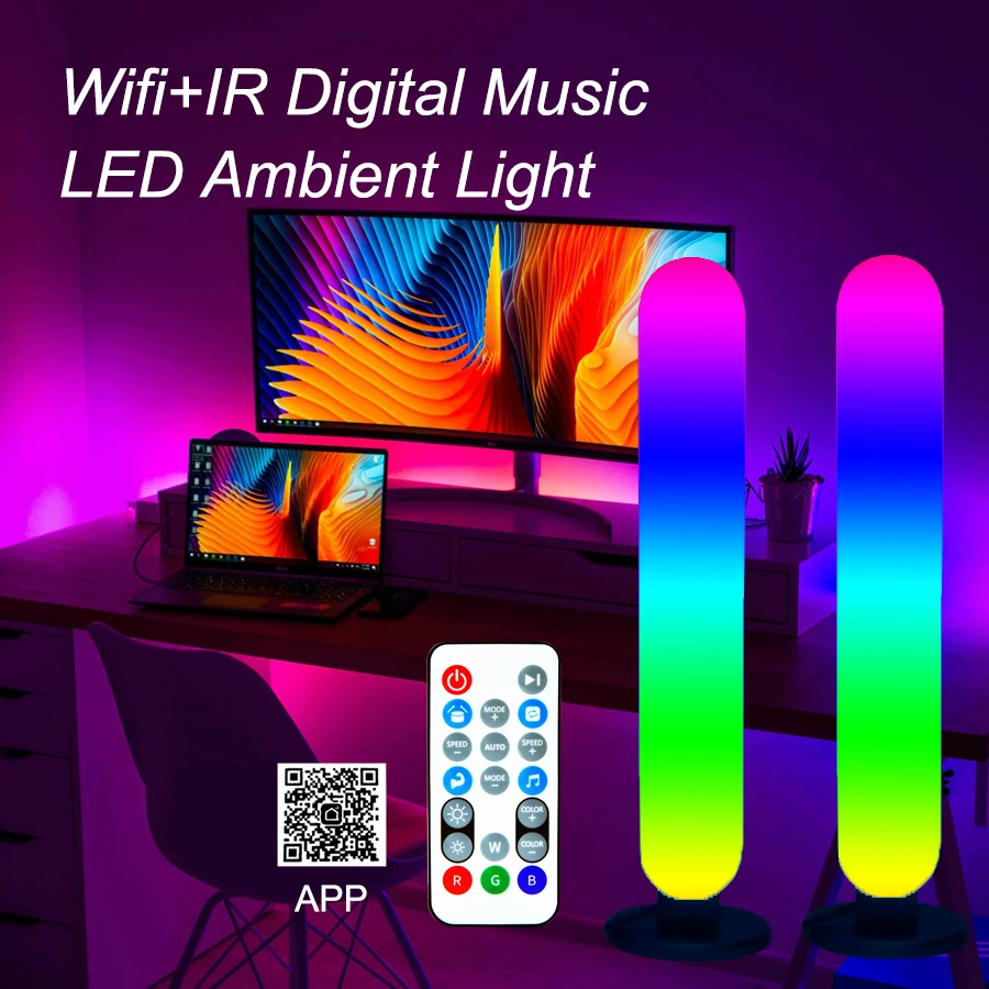 2021 Tuya Wifi Music Sound Control Smart Night Light Bars Works with Alexa LED Light for Gaming TV Decoration Lamp