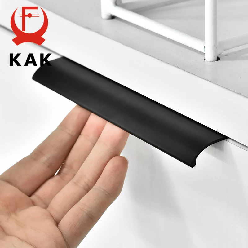 KAK Black Silver Hidden Cabinet Handles Zinc Alloy Kitchen Cupboard Pulls Drawer Knobs Bedroom Door Furniture Handle Hardware