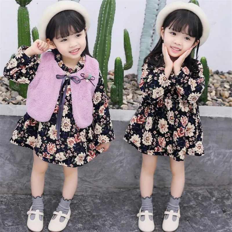 Одежда с цветочным рисунком комплекты одежды для девочек осенне зимние из 2