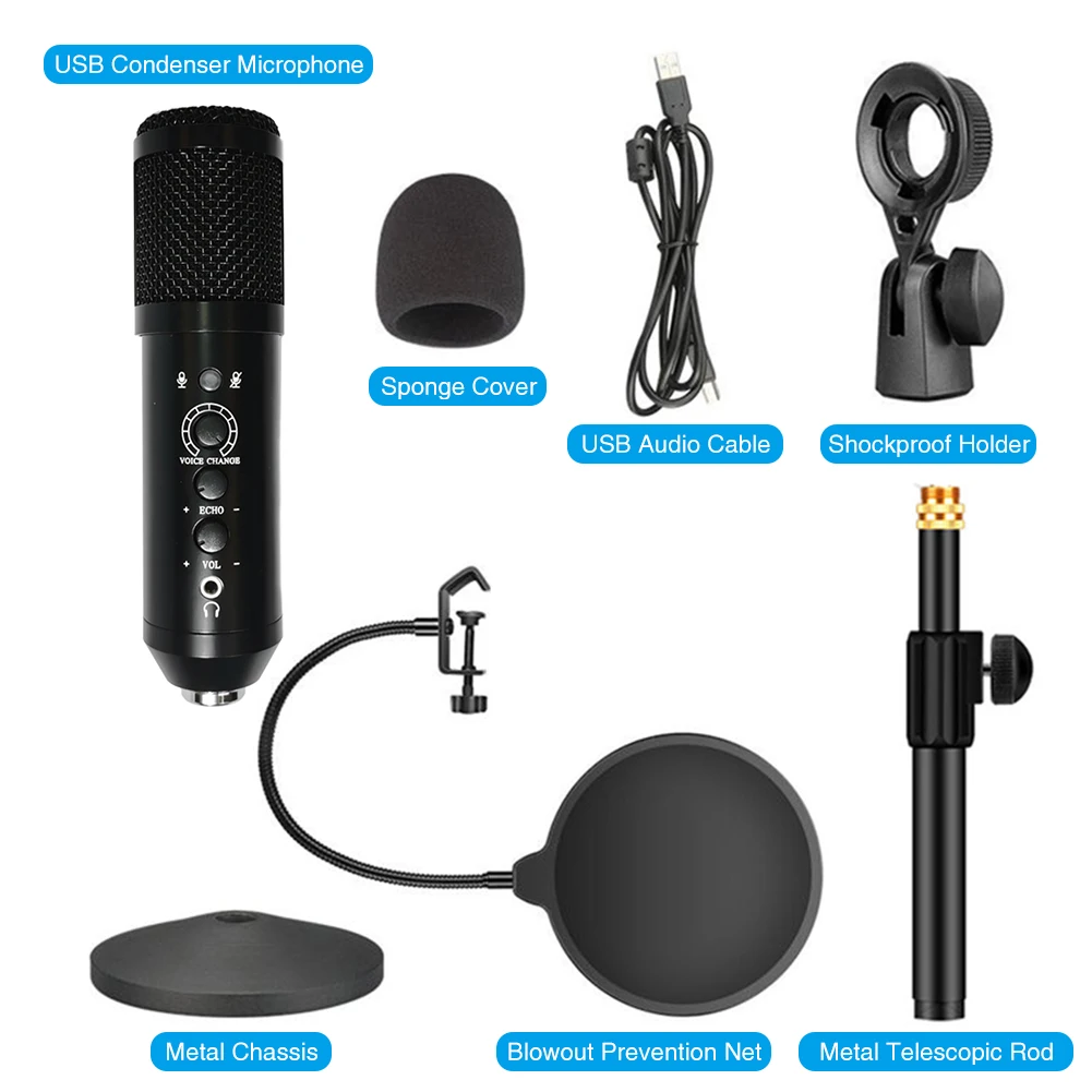 

Профессиональный конденсаторный микрофон из цинкового сплава, Аксессуары для студийной видеосъемки для ноутбука и пения, для дома и офиса, ...