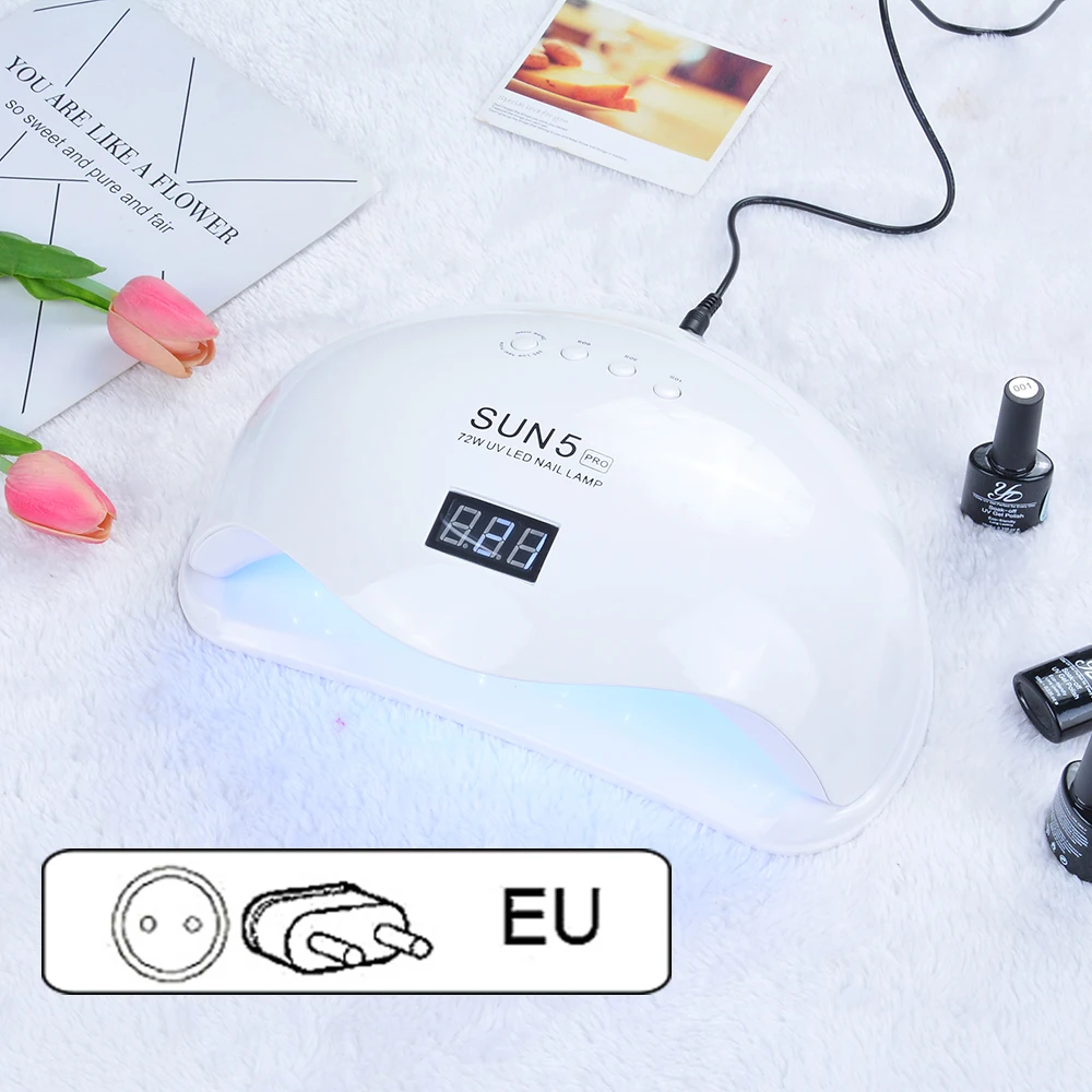 SUN5 Pro 72 Вт УФ лампа светодиодный лампа для ногтей Сушилка для ногтей для всех гелей для ногтей солнечного света инфракрасного зондирования 10/30/60s Timer смарт-лампа для маникюра - Color: 72W EU Plug