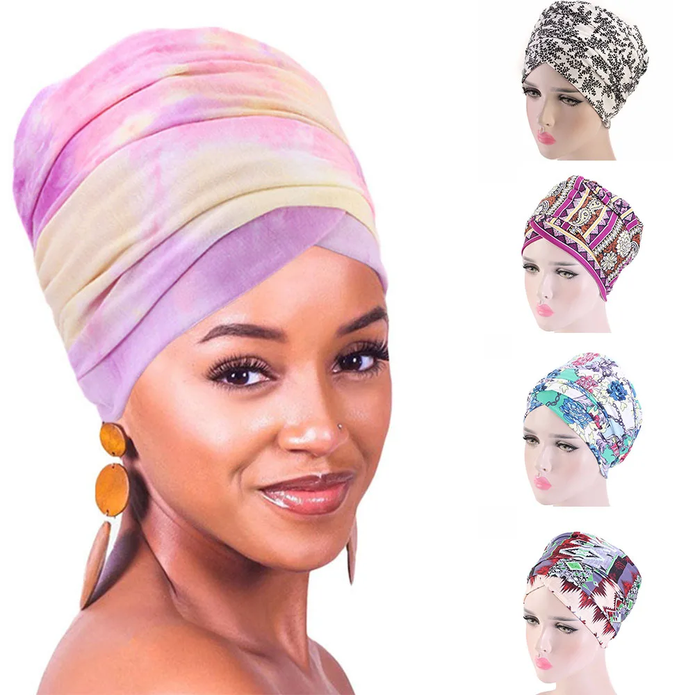 Новый стиль эластичный хлопковый шарф тюрбан с длинным хвостом головной убор