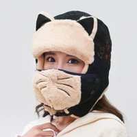 bomber hats female korean cat cute autumn cycling mask windproof protection face winter cold warm cotton hat with ears women