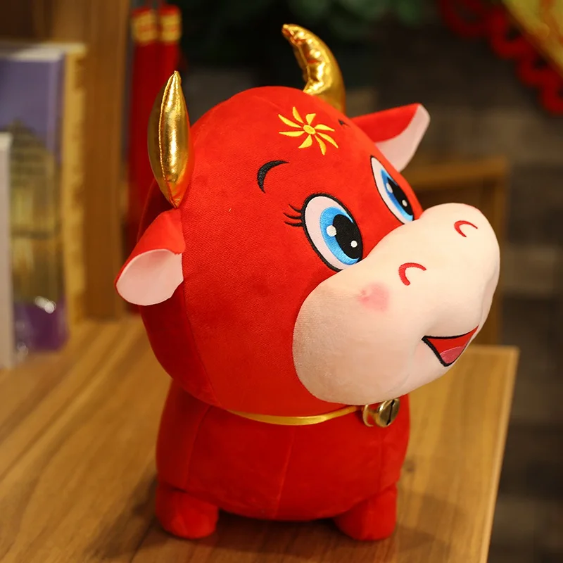

New Creative 22cm Cattle Cow Plush Toys Chinere Zodiac Ox Pendant Red Milk Cow Mascot Stuffed Doll For Children Girls Birthday