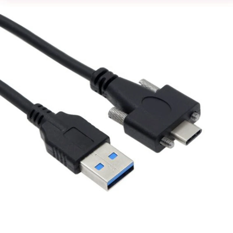

USB 3.0 Type-A Male to USB 3.1 Type-C Male Data Cable Panel Mount Screw Locking USB Type C 3.1 Gen 1 Cable