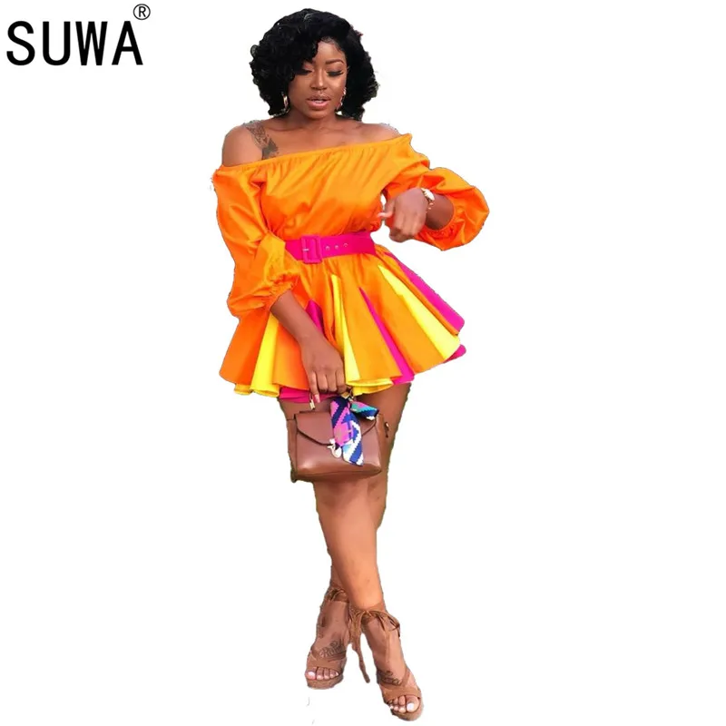 Новое Стильное модное оранжевое короткое платье со шнуровкой и высокой талией