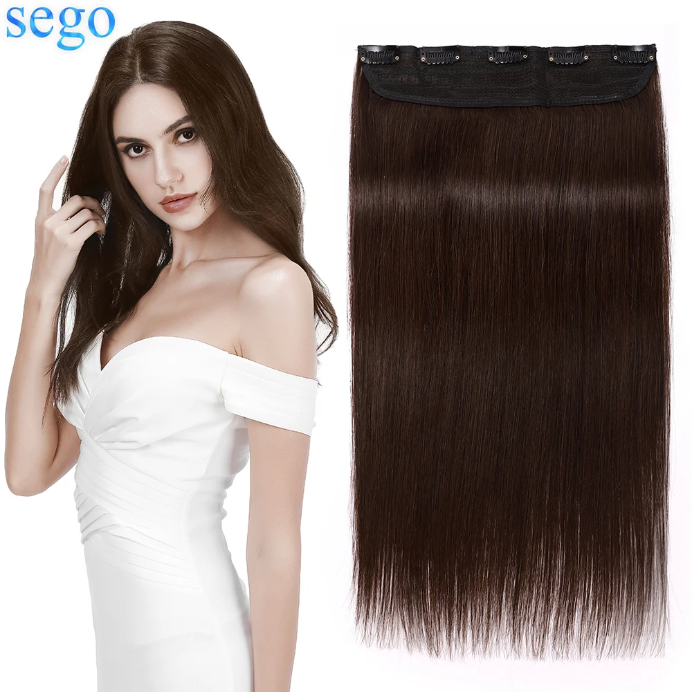 

SEGO 16"-24" 80G-105G Clip In One Piece Human Hair 5 clips Non-Remy Hairpiece Straight Brazilian Natural Human Hair Extension