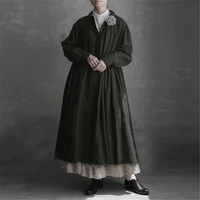 johnature japanese new linen long robe dresses women 2021 spring soldi color turn down collar vintage dress