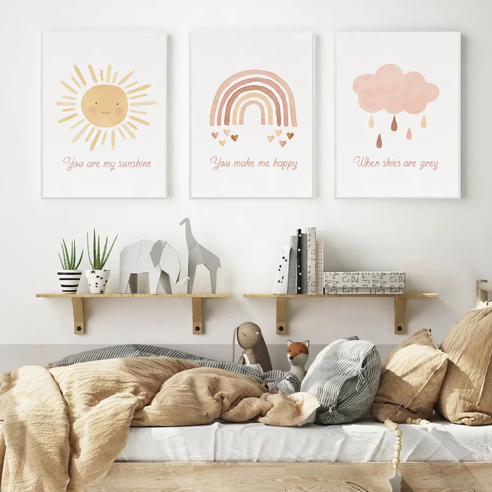 

Self-adhesive Painting Wall Sticker Abstract Rainbow Nursery Quotes Children Minimalist Pictures Nordic Kid Baby Room Decoration