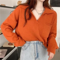 korean style long sleeve autumn 2021 new women sweater loose short v neck pullover knitted sweater casual women clothes top 621i