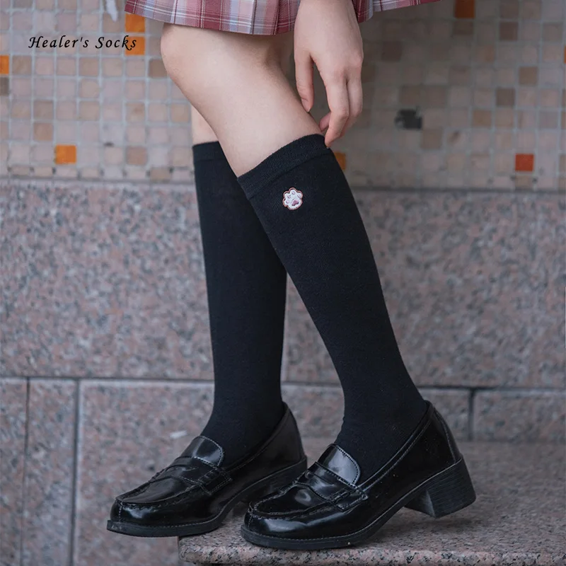 

Hot Kawaii Cat Paw JK Japanese Women Socks Cotton Black White Lolita Solid Color Harajuku Cute Funny Fashion Happy Soft Stocking