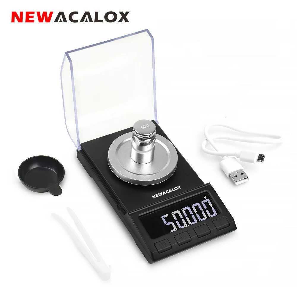 NEWACALOX цифровые миллиграммовые ювелирные весы 0,001 г точные электронные весы 100 г/50 г портативные многолабораторные Порошковые весы