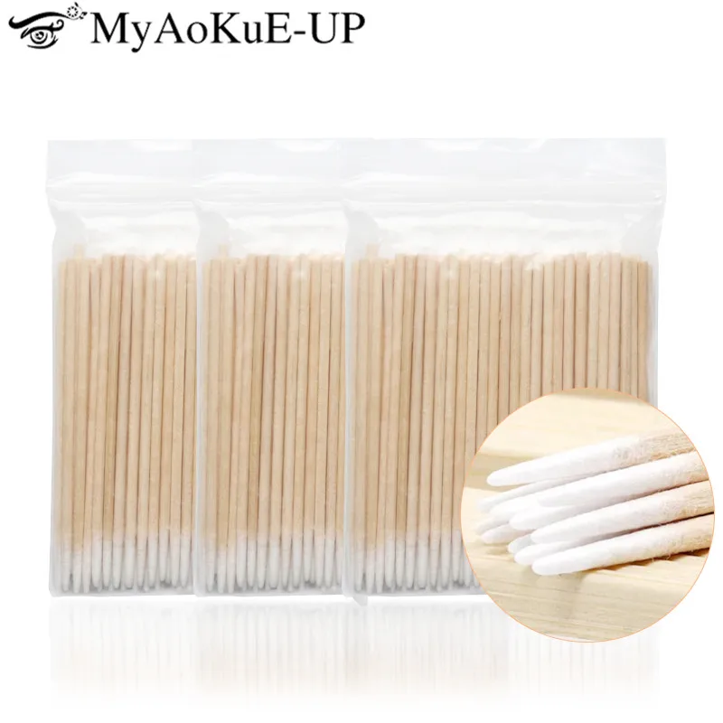 

300pcs Disposable Ultra-small Cotton Swab Lint Free Micro Brushes Wood Cotton Buds Swabs Eyelash Extension Glue Removing Tools