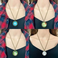father christmas pattern cabochon round glass dome pendant necklace for women fashion christmas necklace gifts jewelry