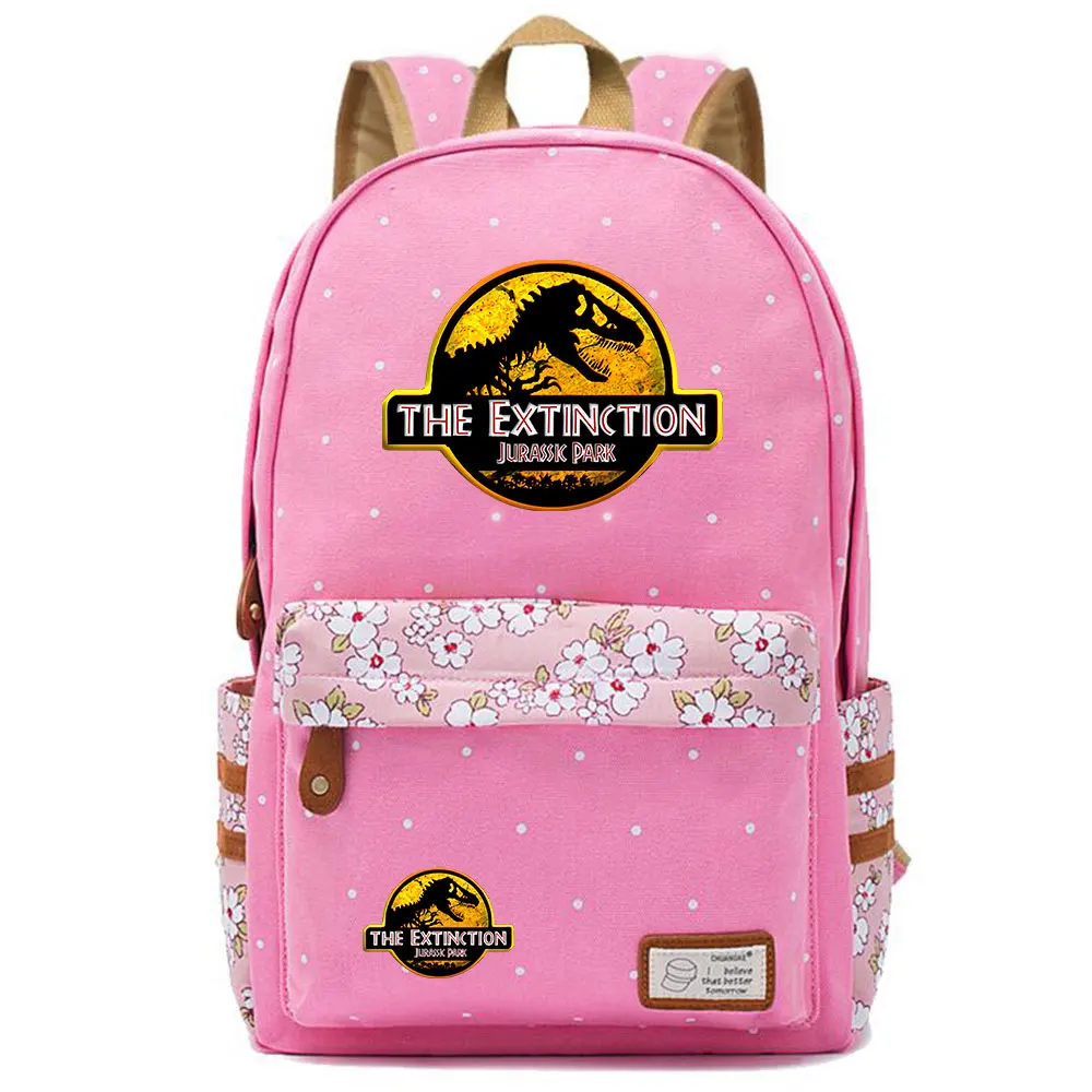 Adventure Dinosaur Jurassic Park World Flowers Dot Boy Girl School bag Women Bagpack Teenagers Canvas Lady Femme Backpack | Багаж и сумки