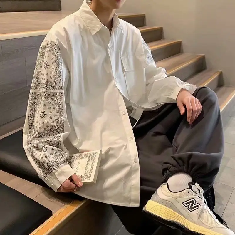 Retro Autumn Spring Men's Shirt  Casual Long Sleeve Shirt High Quality Men Loose Shirt Men tops Oversized