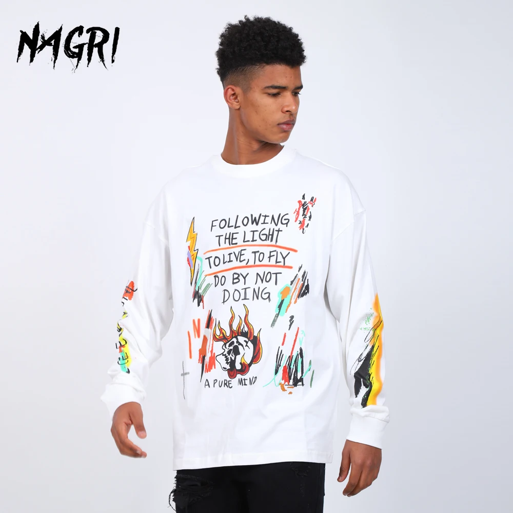 Футболка Kanye мужская с принтом черепа и граффити Топ длинным рукавом графическим