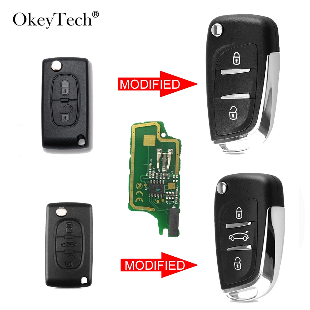 OkeyTech ID46 чип модифицированный складной дистанционный брелок 3 BTN для peugeot 307 408 308 для Citroen C2 C3 C4 C5 C6 Xsara Grand Picasso