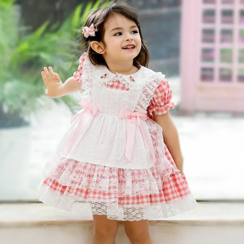 

Испанская детская одежда, бальное платье принцессы в стиле "Лолита", детское платье на день рождения, пасхальное кружевное клетчатое платье ...