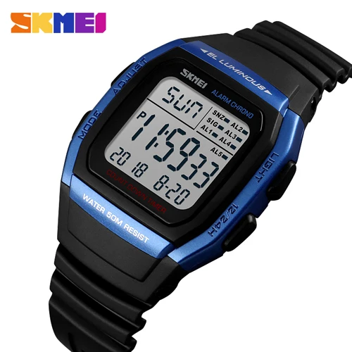 Blue watch SKMEI брендовые роскошные часы мужские модные цифровые электронные часы спортивные водонепроницаемые военные Chrono наручные часы Relogio Masculino - Цвет: Blue watch