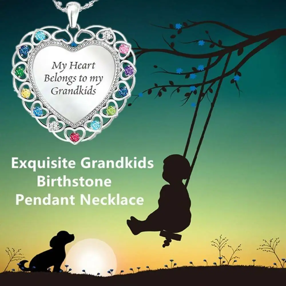 

My Heart Belongs To My Grandkids Heart Pendant Elegant Fashion Chain Necklaces Chain Women Party Wedding Gift