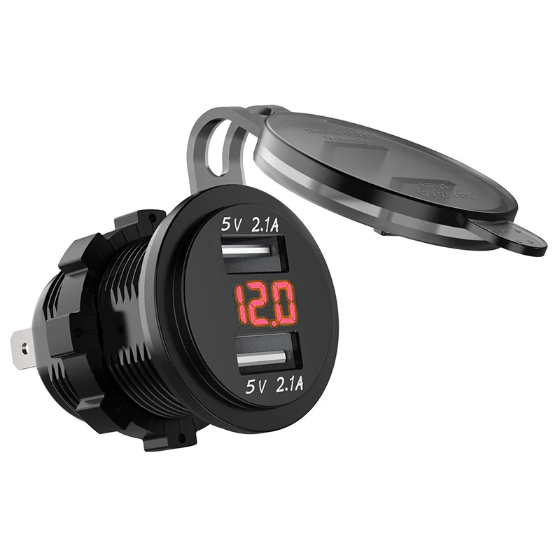 RED DC 12 V/24 V Dual USB Автомобильное зарядное устройство Мощность Зарядное устройство 5V 2.1A 2.1A адаптер гнездо для автомобильного прикуривателя с кулисный переключатель с цифровой вольтметр - Цвет: RED