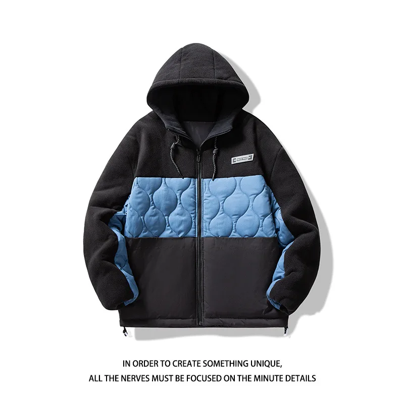 

OVERSIZE Stitching Warm Hooded Jacket for Autumn and Winter Couples Plus Size Trendy Color Matching Jacket Winter Clothes