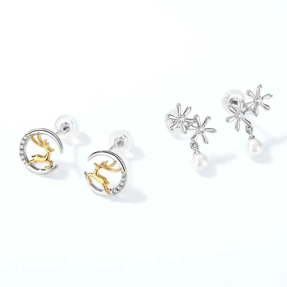 

ALLNOEL Silver 925 Jewelry Christmas Earrings For Women Real Gold Plated Unique Design C shape Stud Earrings