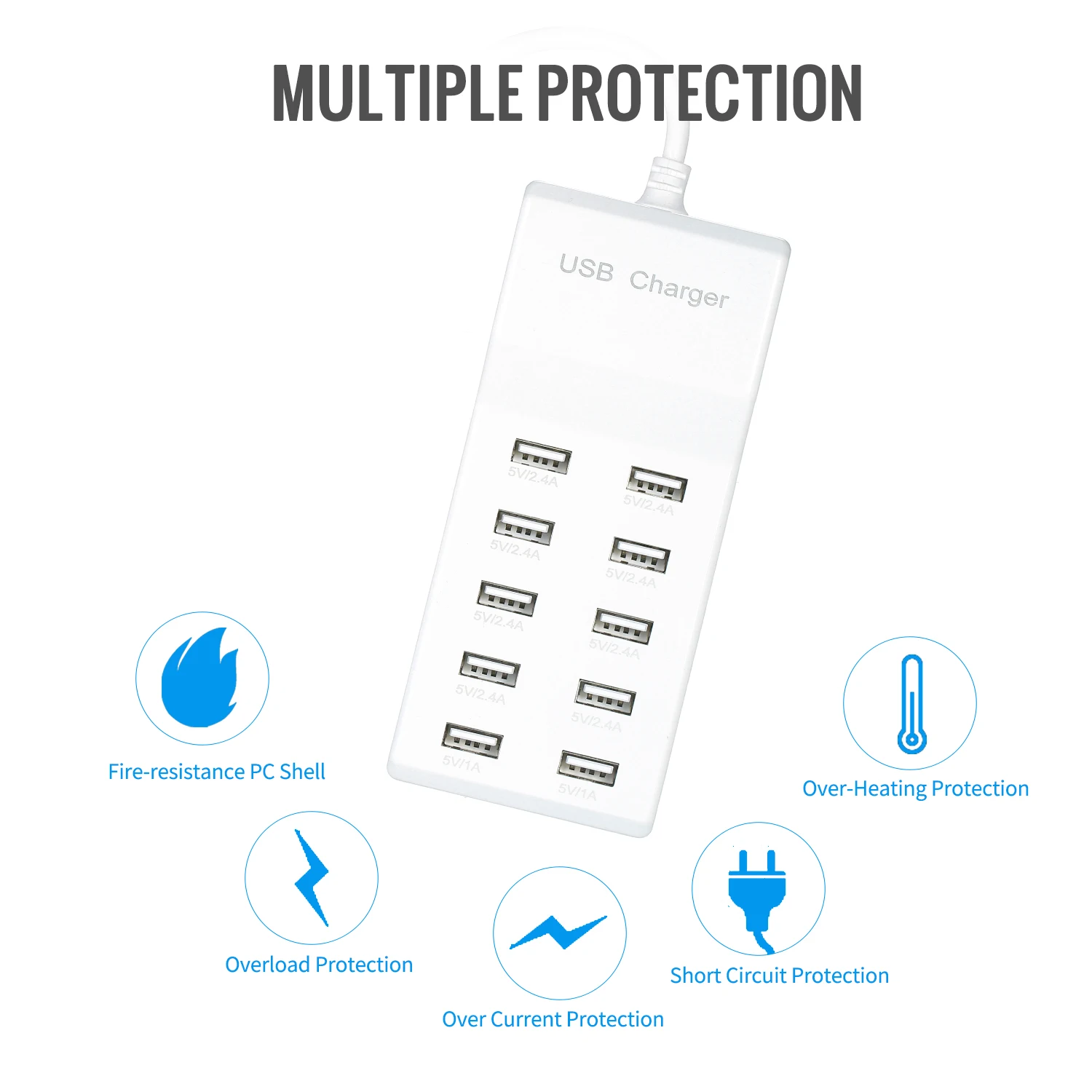 New 10A Desktop Smart USB Rapid Charger 10 Port Charging Hub Station for Hotel School Shop Mall Compatible with Multi Device |