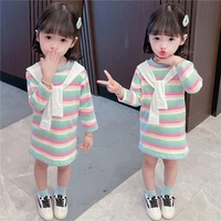color stripes spring summer girls dress kids teenagers children clothes outwear special occasion long sleeve high quality