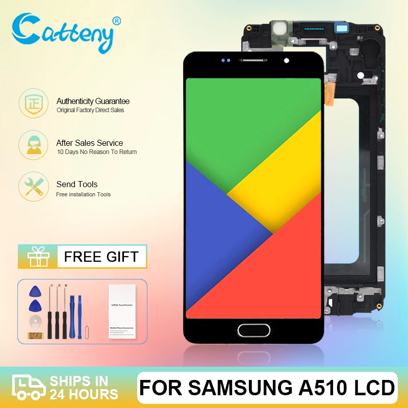 

Оптовая продажа, A5 2016 дисплей для Samsung Galaxy A510, ЖК-дисплей с сенсорным экраном, дигитайзер в сборе, замена панели A510F, бесплатная доставка