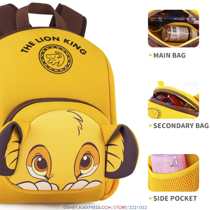 

Disney 2021 New 3D Animal The Lion King Children Backpacks Girl Boys Backpack Toddler Kids School Bags Kindergarten Cartoon Bag