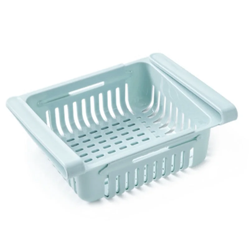 

Plastic Stretchable Refrigerator Organizer Drawer Basket for Eggs Fruit Summer Storage Boxs with Clips for Refrigerator Kitchen
