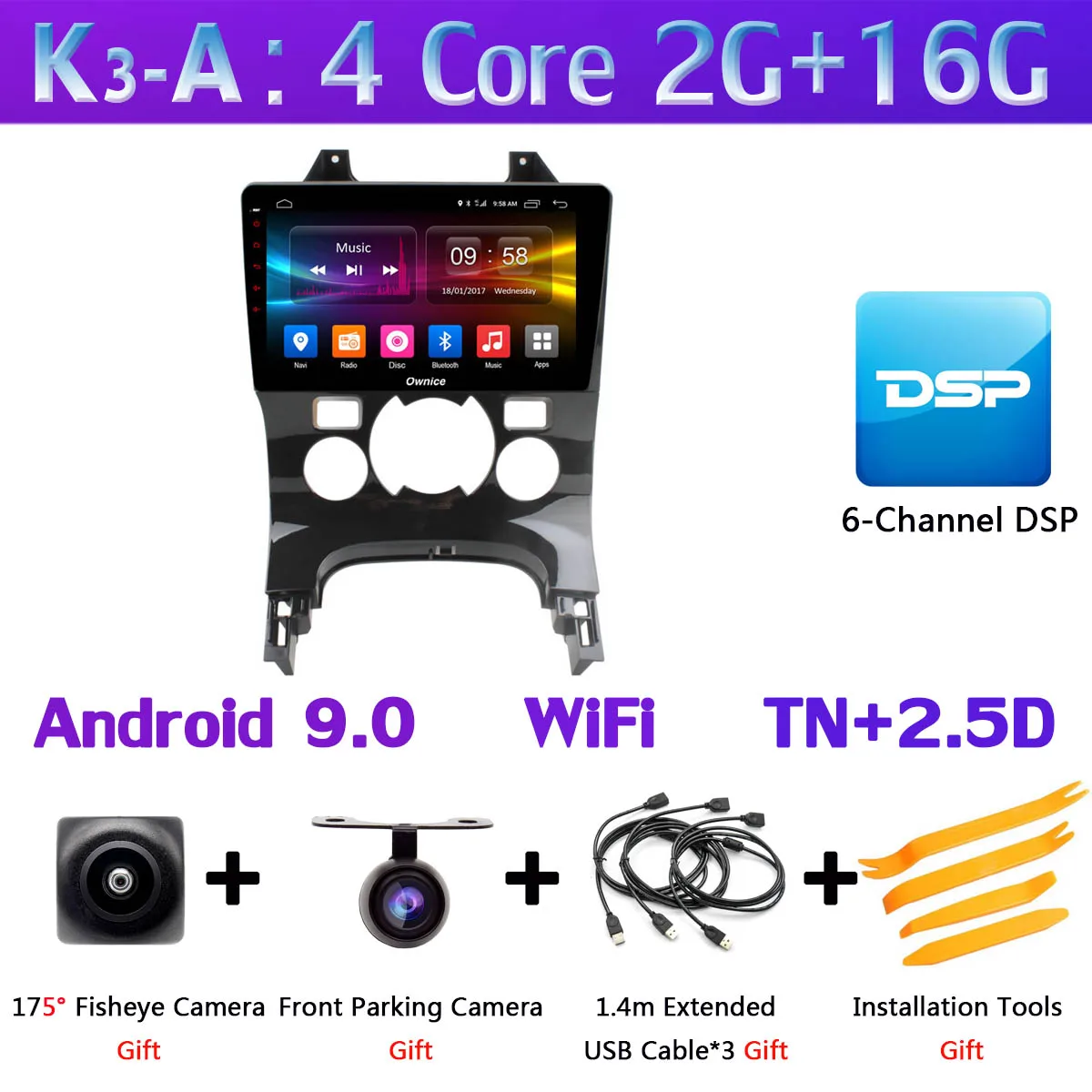 K3-A 360 ° панорамный 4 × камера 4G LTE Android 9,0 8 ядер 4+ 64G SPDIF DSP CarPlay Автомобильный плеер для peugeot 3008 2013- gps радио - Цвет: K3-A