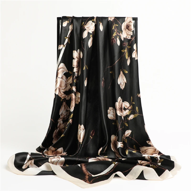 

New Silk Shawls Square Scarf For Women Neckerchief Female Print Flowers Hair Bands Headband On the Head Wraps Foulard Hijab 2021