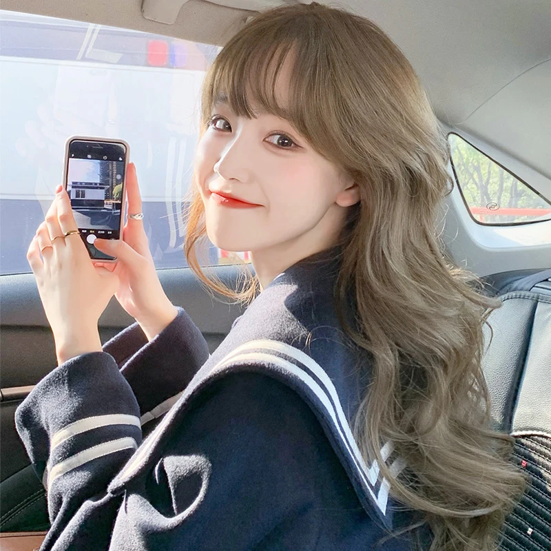 

MANWEI Cosplay Lolita Wig Long Nature Wave Light Brown Synthetic Hair Wigs with Bangs for Woman Heat Resistant Fiber