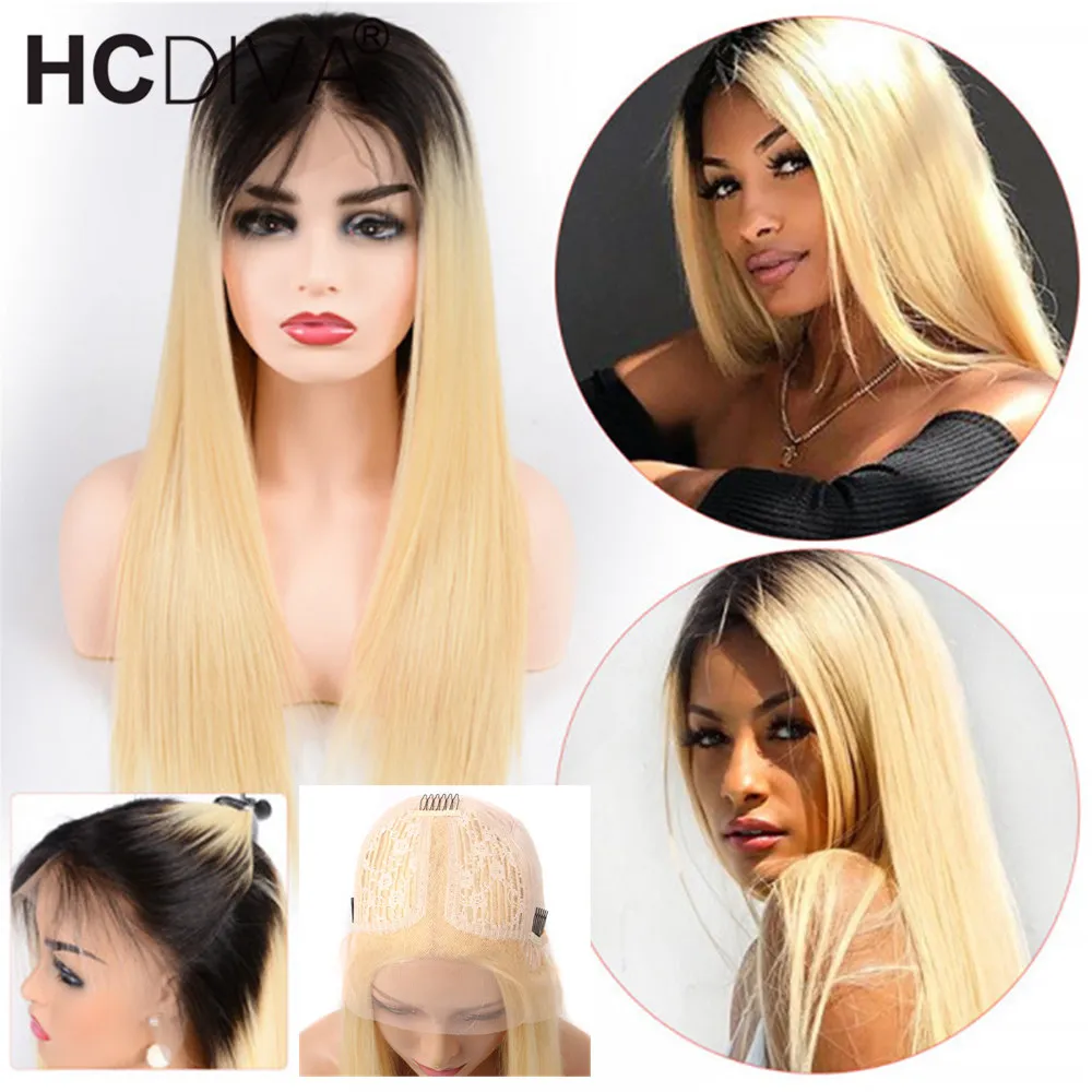 Парики из человеческих светлых волос 1B/613 со шнуровкой 150% средняя часть Омбре