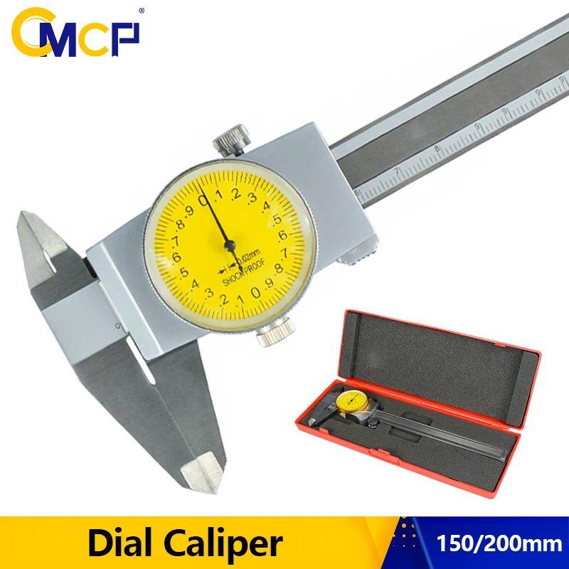 

CMCP Dial Caliper 0-150/200mm 0.01 0.02mm Shockproof Dial Gauge Stainless Steel Vernier Caliper Micrometer Measure Tool Caliper