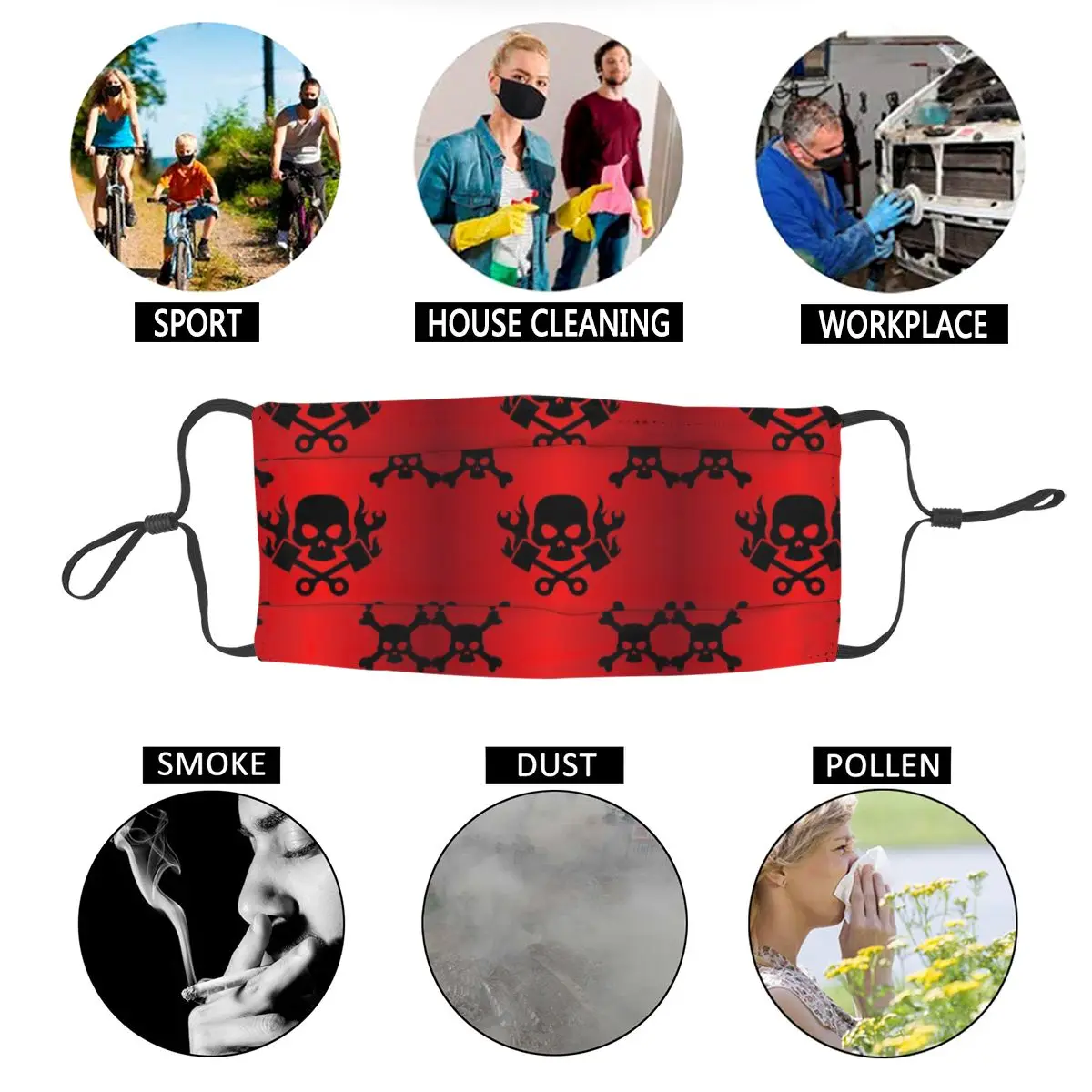 

Adult Red Dark Skull Pattern Mask for Face Anti Haze Dust Halloween Protection Cover Respirator Washable Mouth-Muffle